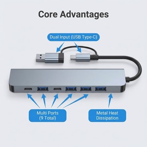 Cổng kết nối đa năng TISHRIC <span class=keywords><strong>USB</strong></span> HUB 8 trong 2, tích hợp cổng <span class=keywords><strong>USB</strong></span> Type-C, đầu đọc thẻ nhớ <span class=keywords><strong>Micro</strong></span> SD, giắc âm thanh 3.5mm, dùng cho laptop và điện thoại. - Product Image 6