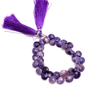 AAA Charoite Gemstone 9mm-11mm Corazón facetado Briolette Bead Purple Charoite Piedras preciosas semipreciosas Cuentas sueltas para la fabricación de joyas - Product Image 6