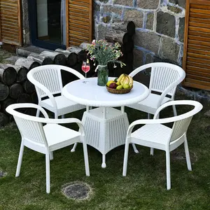 Balcony Commercial White Rattan Outdoor Patio Set Furniture Set Round