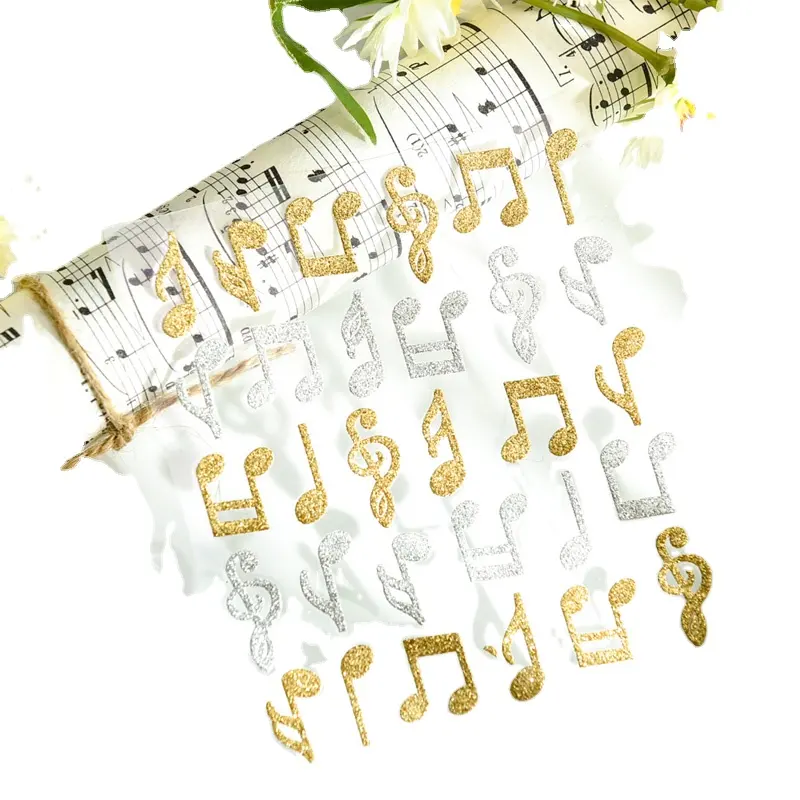 OEM custom glitter sticker sheet music note scrapbook embellishments collection pvc transparent sticker by creative teaching