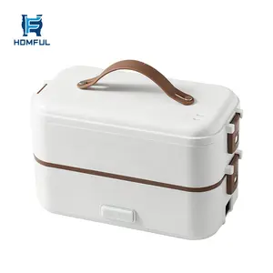 HOMFUL Wholesale Double Deck Stainless Steel Self Heating Warmer Container Electric Heating Lunch Box