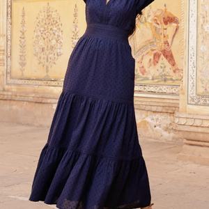 Vestido Maxi de Algodón y Lino con Volantes y Bordado de Ojales Personalizable, Elegante, Cuello en V, Casual, con Mangas Acampanadas y Encaje para Mujer - Product Image 6