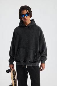 Sweat à capuche en molleton coupe boxy personnalisé 370 g/m² de haute qualité, effet délavé vintage, déchiré, avec impression DTG et broderie, style streetwear - Product Image 4