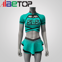 Uniforme de cheerleading personnalisé pour filles avec strass, haut court à manches courtes et dos croisé, jupe-short en polyester et élasthanne, service OEM, logo d'équipe