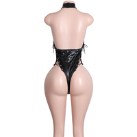 Pole Dancewear String Sexy Exotique Danse Stage Outfit Brillant En Cuir Body Découpe Clubwear Performance Costume Discothèque