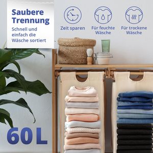 <span class=keywords><strong>Cesta</strong></span> De Lavandería De Bambú 2 Secciones Para Apilar Ropa Sucia Cestas De Lavanderia - Product Image 4