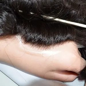 Toupee Dei Capelli umani Nodi Candeggiati Naturale Linea Sottile Super Sottile Della Pelle Invisibile Degli Uomini Dei Capelli Umani Parrucchino