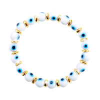 Bracelet en perles de verre œil du diable de style ethnique 8 mm, cordon élastique, bracelet coloré en perles œil du diable