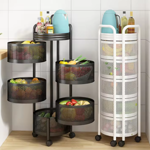 Estante giratorio 360 de piso a techo cesta giratoria de almacenamiento multicapa con ruedas, estante de cocina negro - Product Image 3