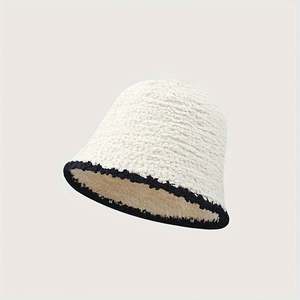 Nouveau Chapeau Bob en Peluche Tricoté Noir pour Femme, Style Mode Automne Hiver, Doux et Léger, Chapeau de Pêcheur, Chapeau Bassin - Product Image 4
