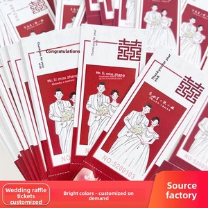 Boletos de Rifa para Boda, Diseño con Números, Delantero/Posterior Desprendible, Estilo Chino/Oriental, Rojos, con Diseño de Gato LOVE, Papel Verde - Product Image 2