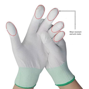 Guanti da lavoro con dita rivestite in PU bianco, palmo in PU nero, poliestere rosso e carbonio antistatico <span class=keywords><strong>per</strong></span> lavori generici - Product Image 1
