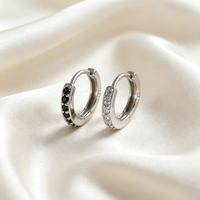 Boucles d'oreilles créoles coréennes en argent sterling S925, zircon noir, plaqué rhodium, tendance, personnalisées, pour mariage, cadeau, fête