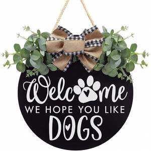 <b>Welcome</b> Wreath With Hanging Dog Tag Spring Summer Door Money Leaf Wood <b>Sign</b> for Porch Xmas Wall Home Decor - Product Image 1