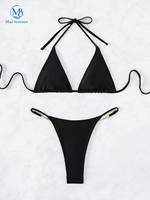 Maillot de bain de luxe personnalisé avec chaîne de lettres et diamants pour femme, ensemble bikini micro-string sexy orné de strass