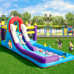 Scivolo Acquatico Commerciale Gonfiabile Combinato con Scivolo, Parete da Arrampicata, Ostacoli, Trampolino, Piscina con Palline - Product Image 1