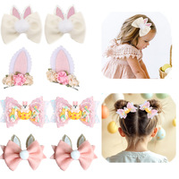Paire de pinces à cheveux en alliage enveloppées de nœuds en coton à volants motif animaux joyeux, décorations charmantes et jolies pour bébés, enfants d'âge préscolaire et jeunes