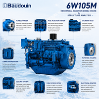 Moteur diesel marin Baudouin 6W105M 6,7L 136kW 185HP 2100 tr/min à injection mécanique, 6 cylindres, refroidi par eau, pour bateau de pêche