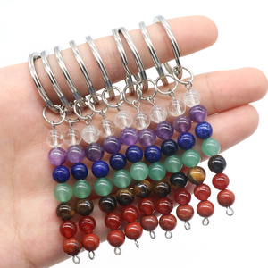 Natural Crystal Colorful Stone Beads Metal Keychain Accessories Jewelry Bag Pendant DIY Crafts Crystal Key Chains