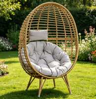 Fauteuil œuf en rotin d'extérieur avec coussin, chaise longue œuf en rotin pour patio avec support pour jardin et balcon
