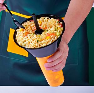 Vaso de Plástico PP Desechable 2 en 1 con Bandeja para Snacks, Personalizable con Logotipo, para Té con Leche, Jugo, Pollo Frito, Frutas y Ensaladas - Product Image 3