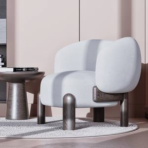 Fauteuil en polaire de style scandinave moderne, cadre en bois massif, chaise de salon - Product Image 2