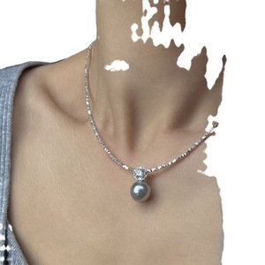 Qunlvsheng S925 Colgante de plata de ley con diamante talla princesa y engaste de perlas, joyería de boda para mujer - Product Image 5