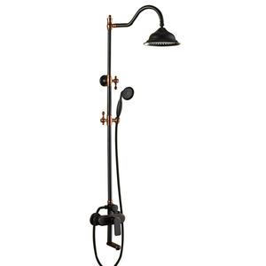 Stile vintage europeo nobile set doccia in oro nero in ottone montato a parete - Product Image 1