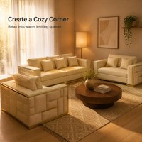 Modernes PU-Leder Sofa-Set Wohnzimmer 3-Sitzer 2 Sessel Goldener Metallrahmen Quadratisch Gesteppt Hotel-Lobby-Möbel