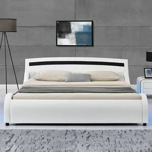 upholstery leather bed with led decoration pu leather double bed design furniture