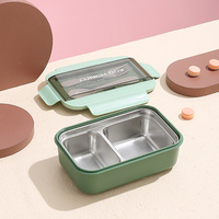 Boîte à bento portable et chauffante en acier inoxydable forme rectangulaire pour l'école des enfants 2 compartiments