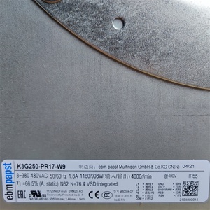 Ventilador centrífugo de refrigeración ebmpapst K3G250-PR17-W9 400V CA 50/60HZ 4000 RPM 1160W 1.8A 2405m³/h para suministro de energía solar K3G250-PR17-I2 - Product Image 6