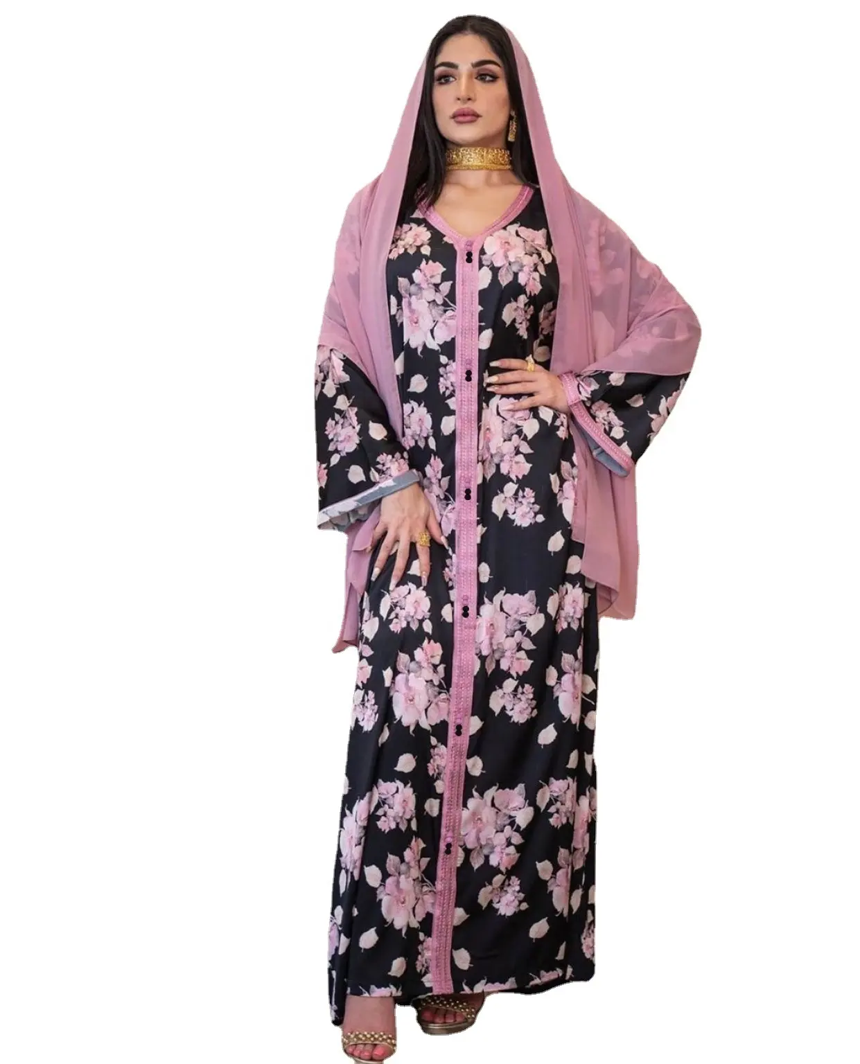 Damen Ramadan Indien Muslim Kleid Frauen Eid Blumen druck Abaya Dubai Arabisch Islamische Kleidung Kleid Abend Morro ccon Kaftan