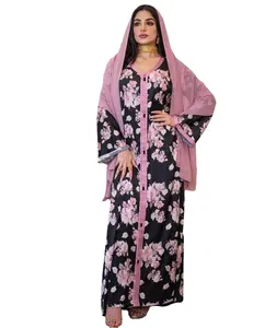 Ladies Ramadan India Muslim Dress Women Eid Floral Print Abaya Dubai Arabic Islamic Clothing Gown Evening Morroccon Kaftan