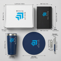 Ensemble cadeau d'entreprise avec logo personnalisé : carnet, gobelet, stylo métallique, tapis de souris rond, clé USB, kit de bienvenue