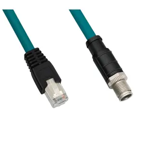 M12 8Pin X kod erkek konnektör RJ45 8P8C erkek tak endüstriyel Ethernet koruyuculu kablo CAT5 PUR ceket