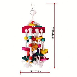Jouet à mâcher réaliste et durable pour perroquet, avec corde en coton et bloc en bois, perles colorées, design interactif pour arbre - Product Image 6