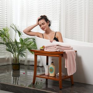Tabouret de salle de bain double couche en teck 50.8x35.5x45.7cm, imperméable, antidérapant, avec rangement, siège de douche - Product Image 4