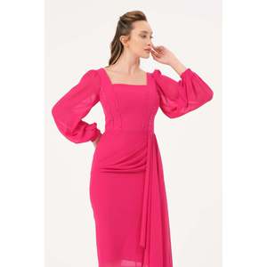 Robe trapèze décontractée fuchsia pour femme DANS, manches classiques, confortable et élégante pour tous les jours, tailles 38-42 - Product Image 4