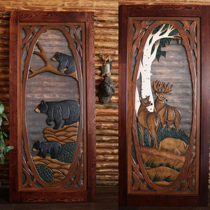 Thủy tinh và gỗ rắn kết hợp chạm khắc thiết kế cửa gỗ tùy chỉnh đôi chạm khắc vào cửa chính - Product Image 3