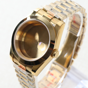 Stainless Steel Sapphire Crystal Waterproof <b>Watch</b> <b>Case</b> for NH35 Movement 28.5mm Dial 36mm/39mm Gold Watchband - Product Image 4
