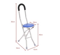 Chaise de marche pliable en alliage d'aluminium pour personnes âgées, bâton de marche à quatre pieds avec siège et tabouret