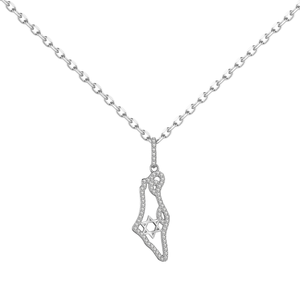 Collana YBO <span class=keywords><strong>Personalizzata</strong></span> in Argento Sterling 925 con Zirconi per Donne, Placcata in Oro 18K con <span class=keywords><strong>Mappa</strong></span> d'Israele e Stella di David, Regalo per Fidanzamento e Matrimonio - Product Image 1