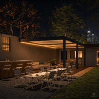 Pergola Bioclimatique Motorisée Moderne de Luxe en Aluminium avec Volets Latéraux à Lamelles, Résistante aux Intempéries, Écologique et Thermolaquée Naturel