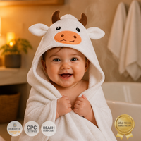 Toalla con Capucha para Bebé con Logotipo Personalizado, 100% Algodón, Certificación OEKO-TEX, Diseño de Cara de Vaca, Juego de Regalo, Altamente Absorbente y Lavable para Recién Nacidos