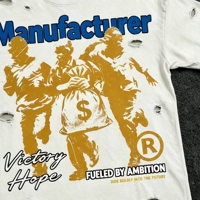 T-shirt en coton personnalisé avec logo du fabricant, impression sérigraphique, effet délavé, streetwear, hip hop, manches courtes, mode homme