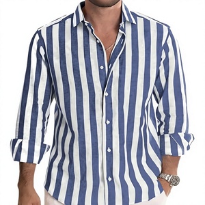 Camisa de Manga Larga Personalizable para Hombre, a Rayas, de Popelina 100% Algodón, Estilo Casual, Tendencia Otoñal, Envío Directo - Product Image 5
