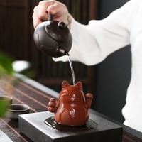 Ornement de chat porte-bonheur créatif en argile violette pour salon de thé, figurine de thé de haute qualité