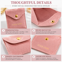 Pochette à bijoux en velours rose avec logo personnalisé, élégante, en forme d'enveloppe, pour colliers, en microfibre suédée