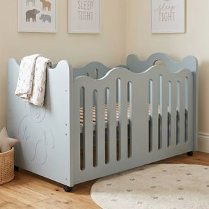 Adjustable Height Wooden Baby Cot European Spruce Timber <b>Light</b> Gray Modern <b>Nursery</b> Furniture Three Depth Levels - Product Image 1